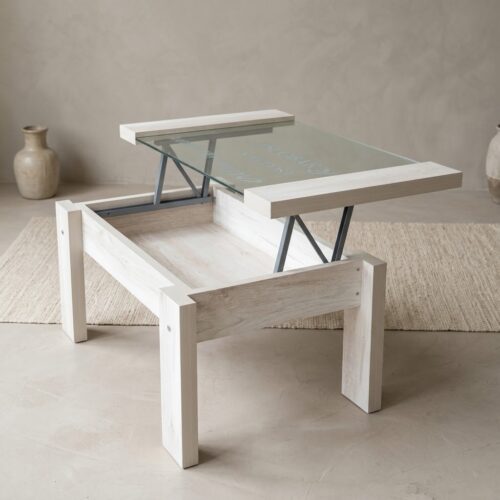 Mesa Centro Ratona Doppia Elevable Vidrio 0.90m