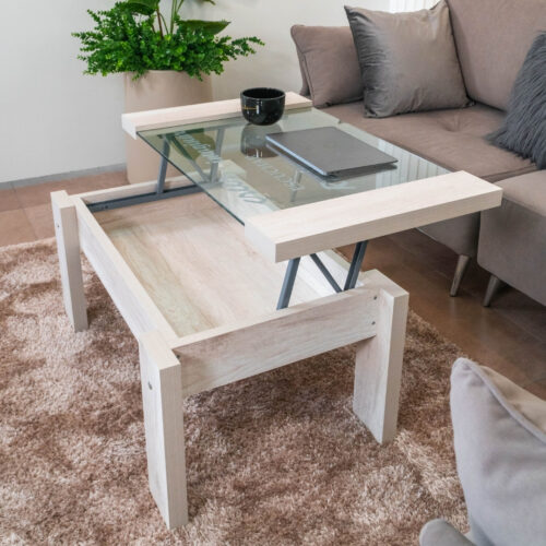 Mesa Centro Ratona Doppia Elevable Vidrio 0.90m