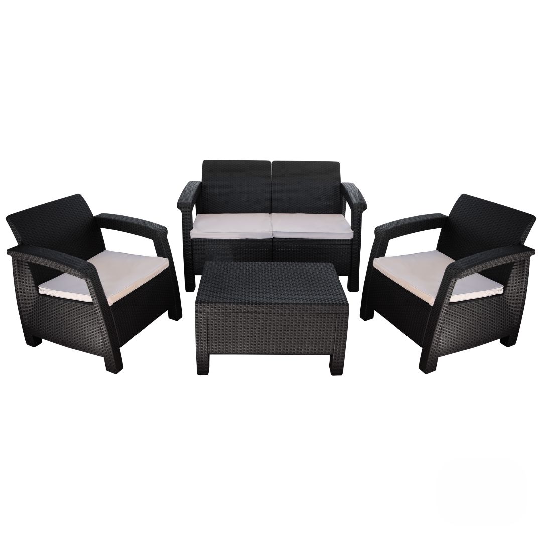 Set2 Jardín Plástico Simil Rattan Roma Grafito