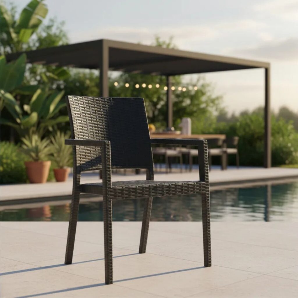 Silla Plástica Lux Rattan Apilable Apoyabrazos (6)