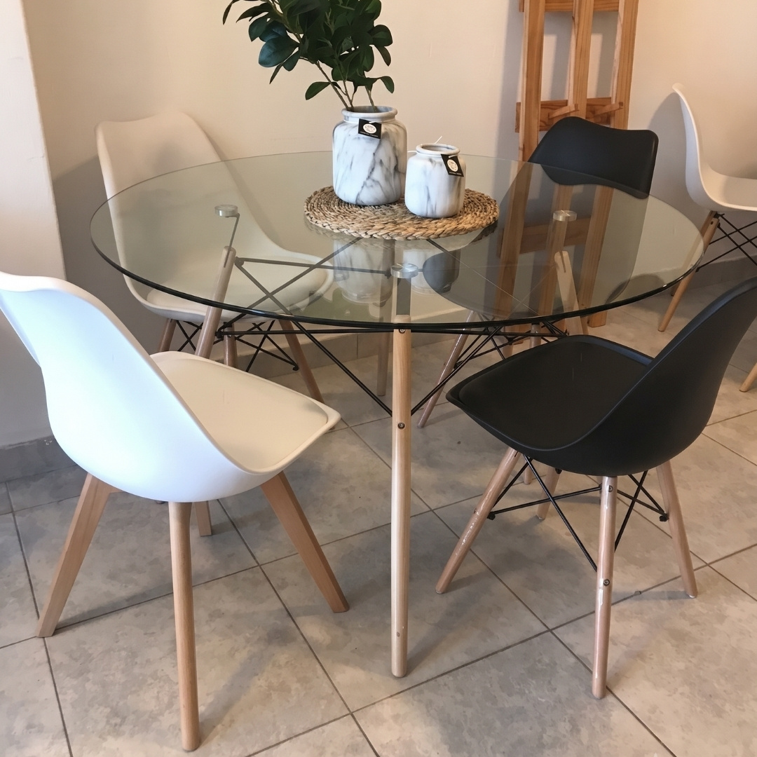 Mesa Comedor Moderna Eames Vidrio Redonda 1m