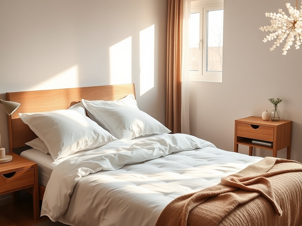 Dormitorio con colchón de calidad y ropa de cama blanca