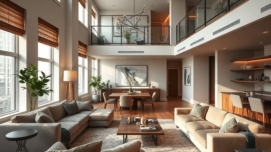 Living amplio de departamento en Buenos Aires con sofás y comedor integrado