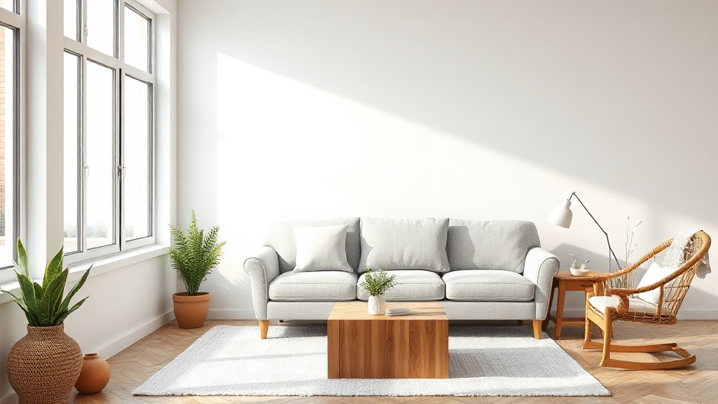 Living moderno con sofá y mesa de madera, comprar muebles online en Argentina
