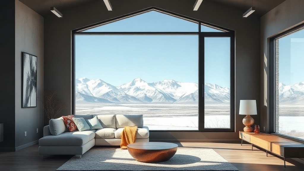 Living luminoso en Neuquén con paisaje patagónico