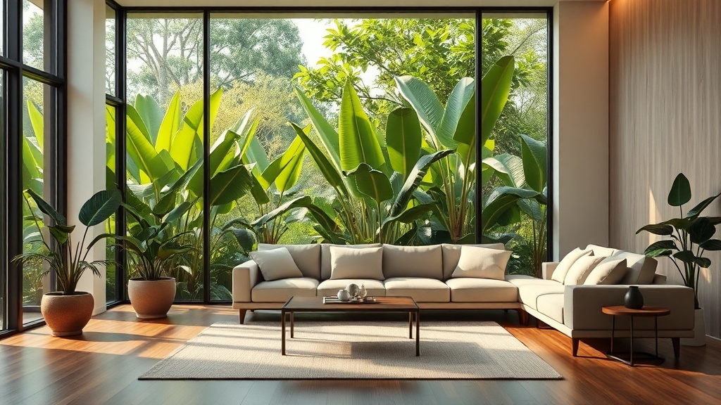 Living moderno en Tucumán con vegetación tropical visible