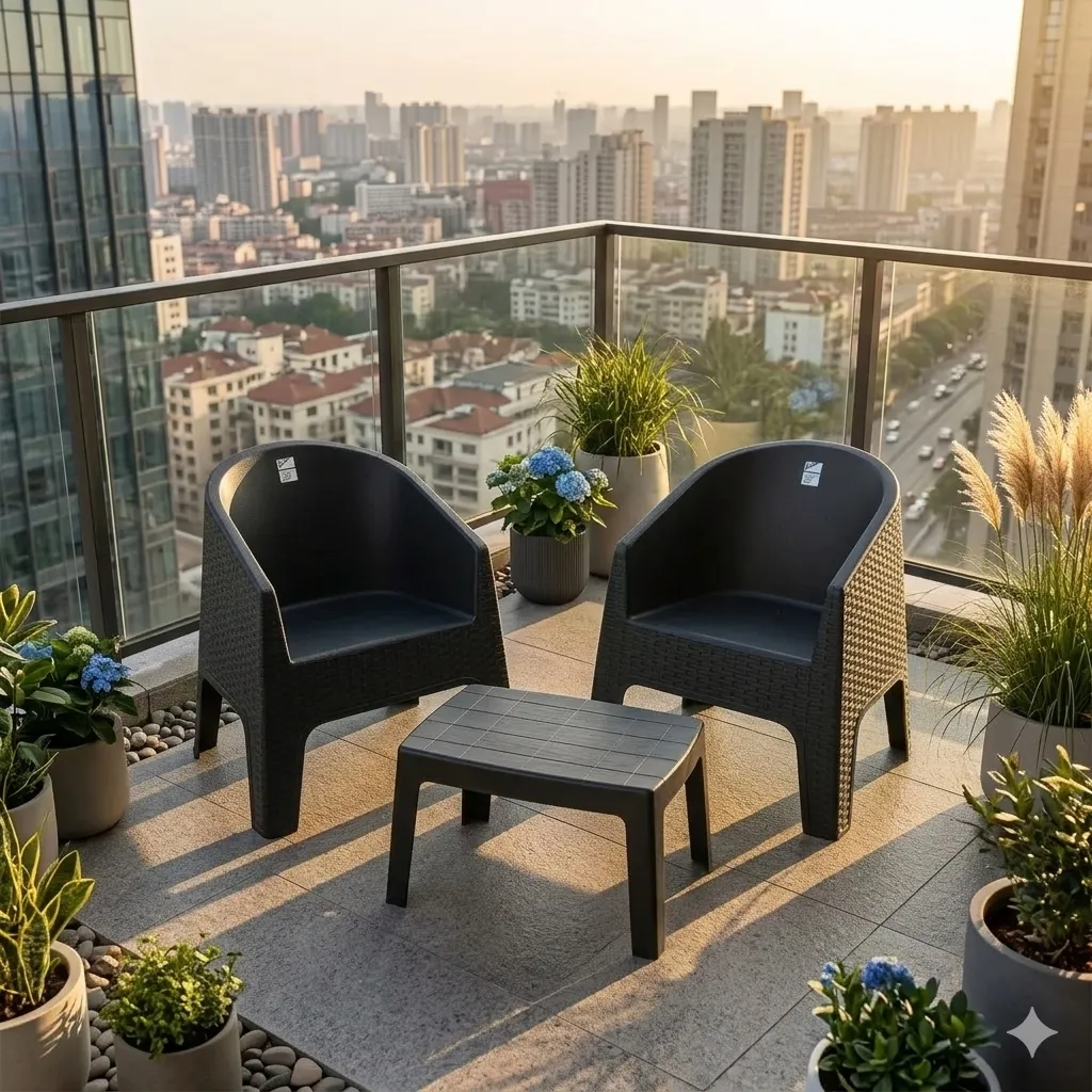 Combo 2 Sillones Plasticos Simil Rattan Oasis + Mesita Plastica Auxiliar Bahamas - Imagen 3