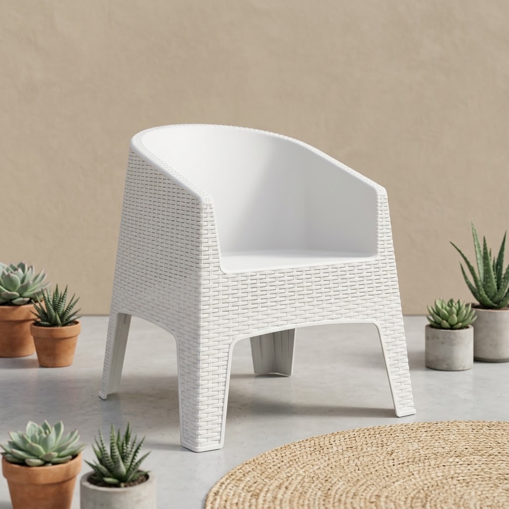 Sillon Plastico Simil Rattan Oasis Reforzado Apilable Blanco