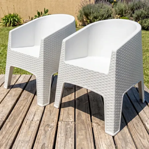Sillon Plastico Simil Rattan Oasis Reforzado Apilable Blanco - Imagen 2