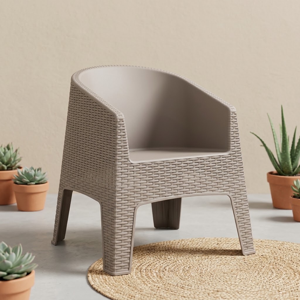 Sillon Plastico Simil Rattan Oasis Reforzado Apilable Capuchino